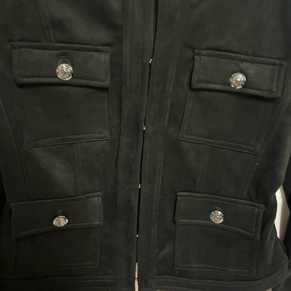 Carmen Marc Valvo Black Faux Suede Jacket Blazer Women’s Size Small EUC - Picture 6 of 8